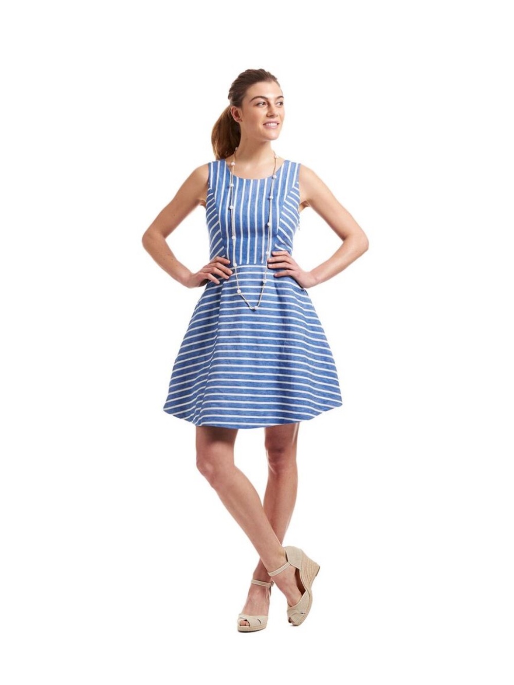 Vineyard Vines Fit & Flare Cotton Linen Stripe Dress Blue White Striped Size 2